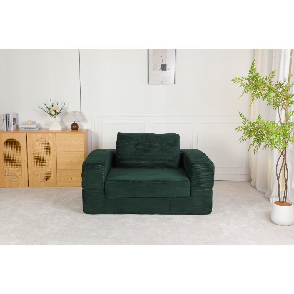 Corduroy Floor Sofa Bed w/ Pillow for Adults & Pets, Dark Green
