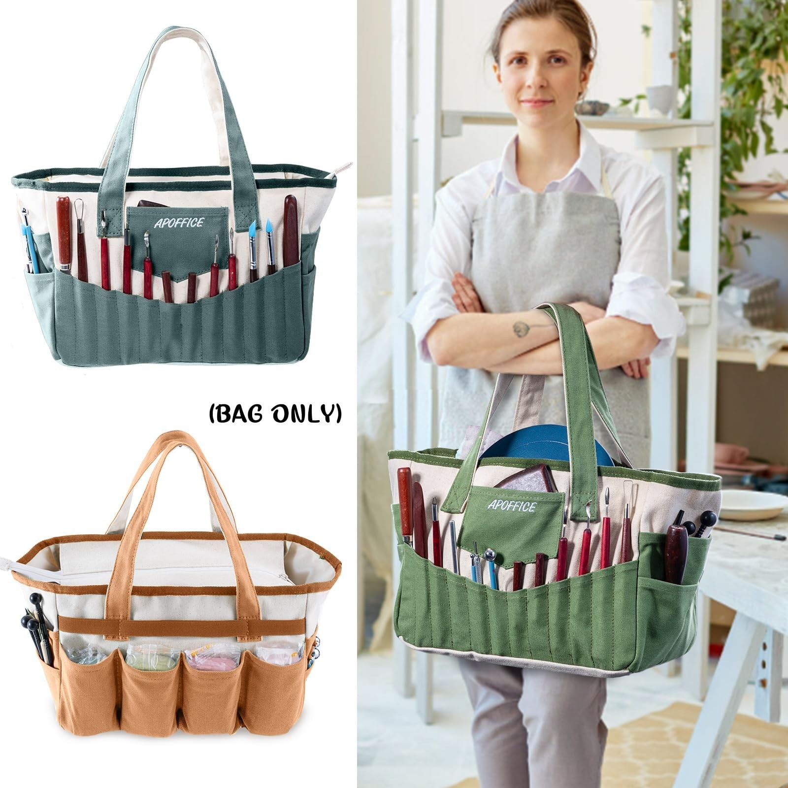 Pottery Tools Bag with Pockets for Clay Sculpting Tools, Ceramic Tools– Ar