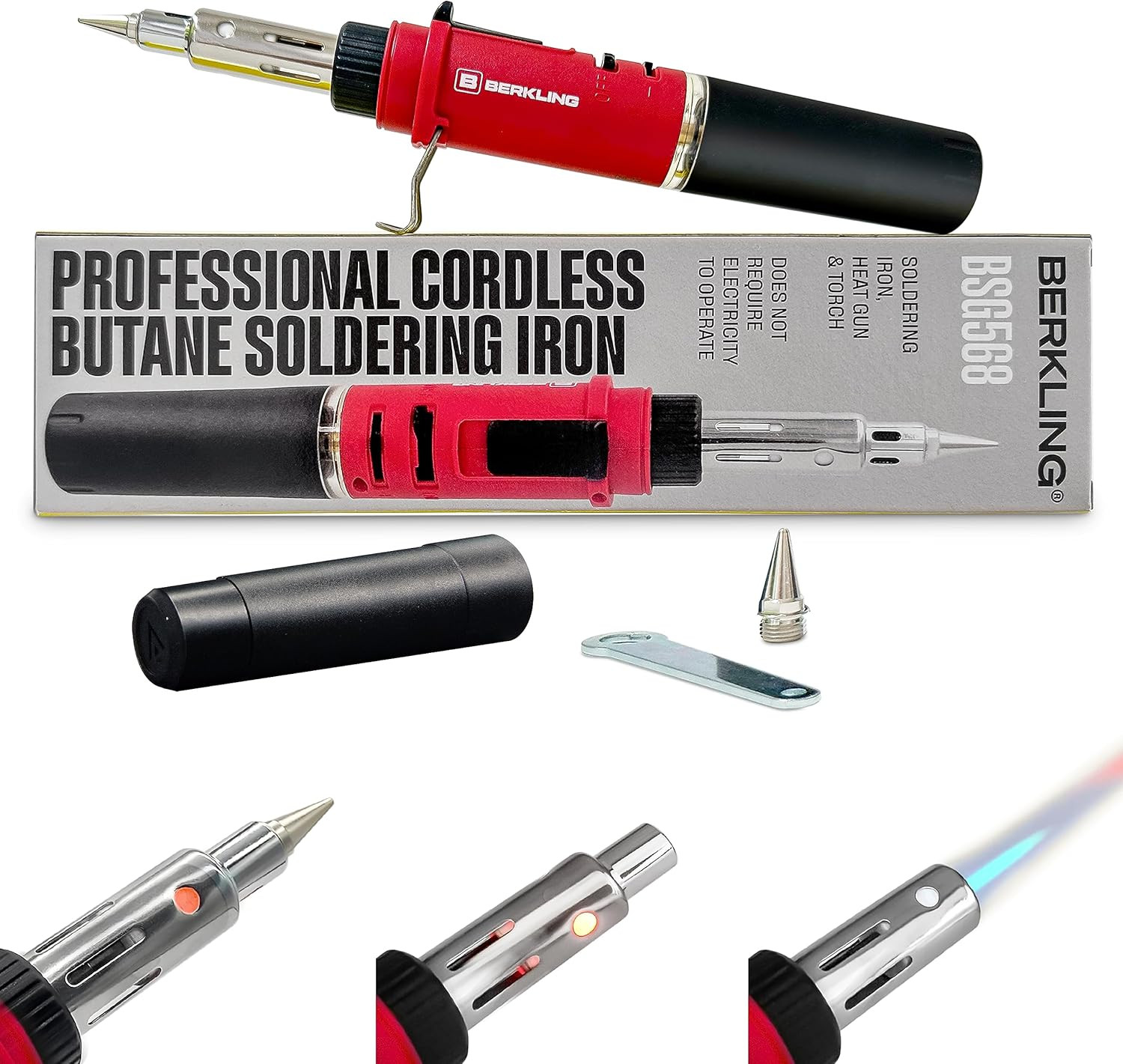 Berkling BSG-568 Portable Butane Cordless Soldering Iron, 3-In-1 Soldering, Jewe
