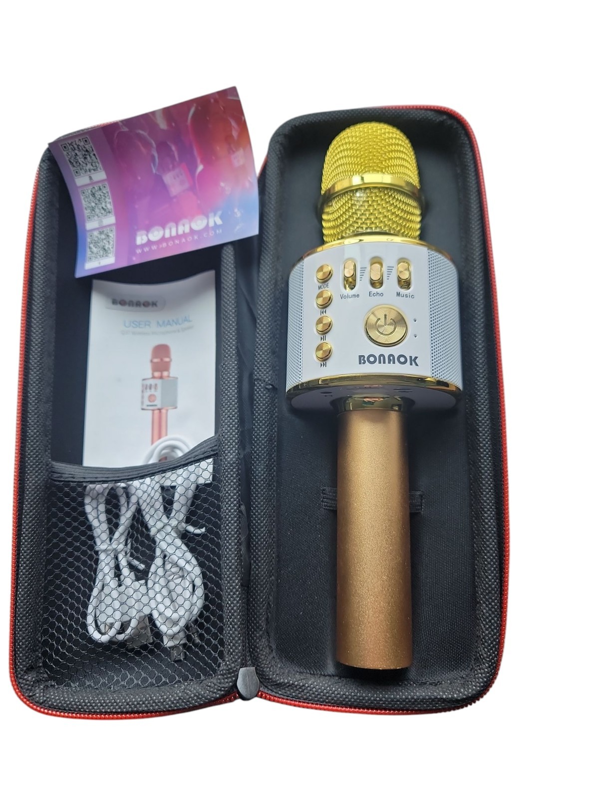 BONAOK Wireless Bluetooth Karaoke Microphone 3-in-1 Portable Handheld Mic Spe...