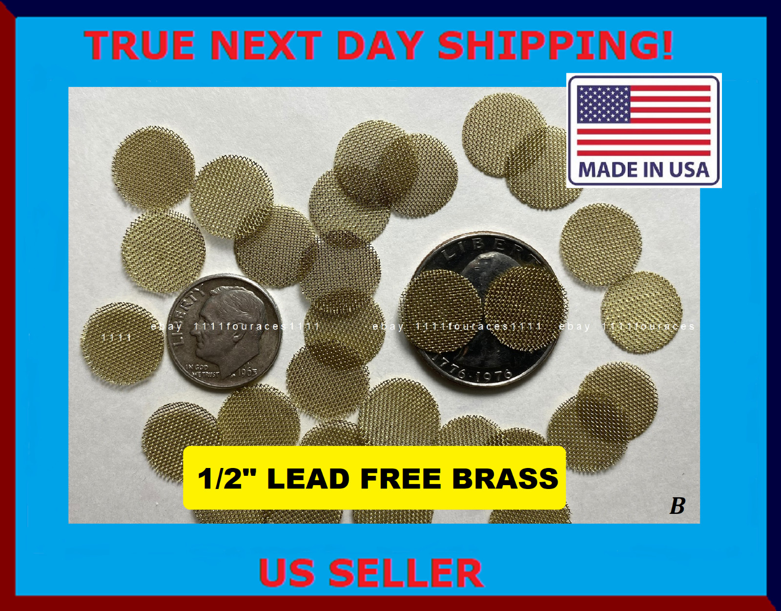 25 Brass Pipe Screens 1/2" USA Lead Free Metal 60 Mesh (half a quarter size) 𝓑