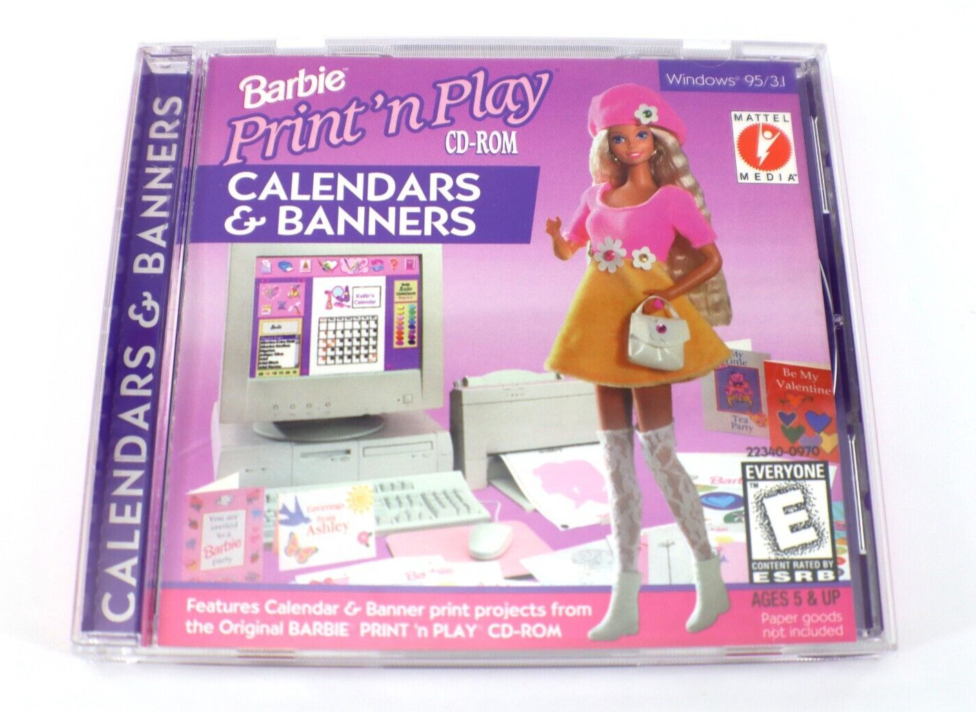 BARBIE CALENDARS & BANNERS Print N Play CD ROM Mattel Media 1996 Windows 3.1/95