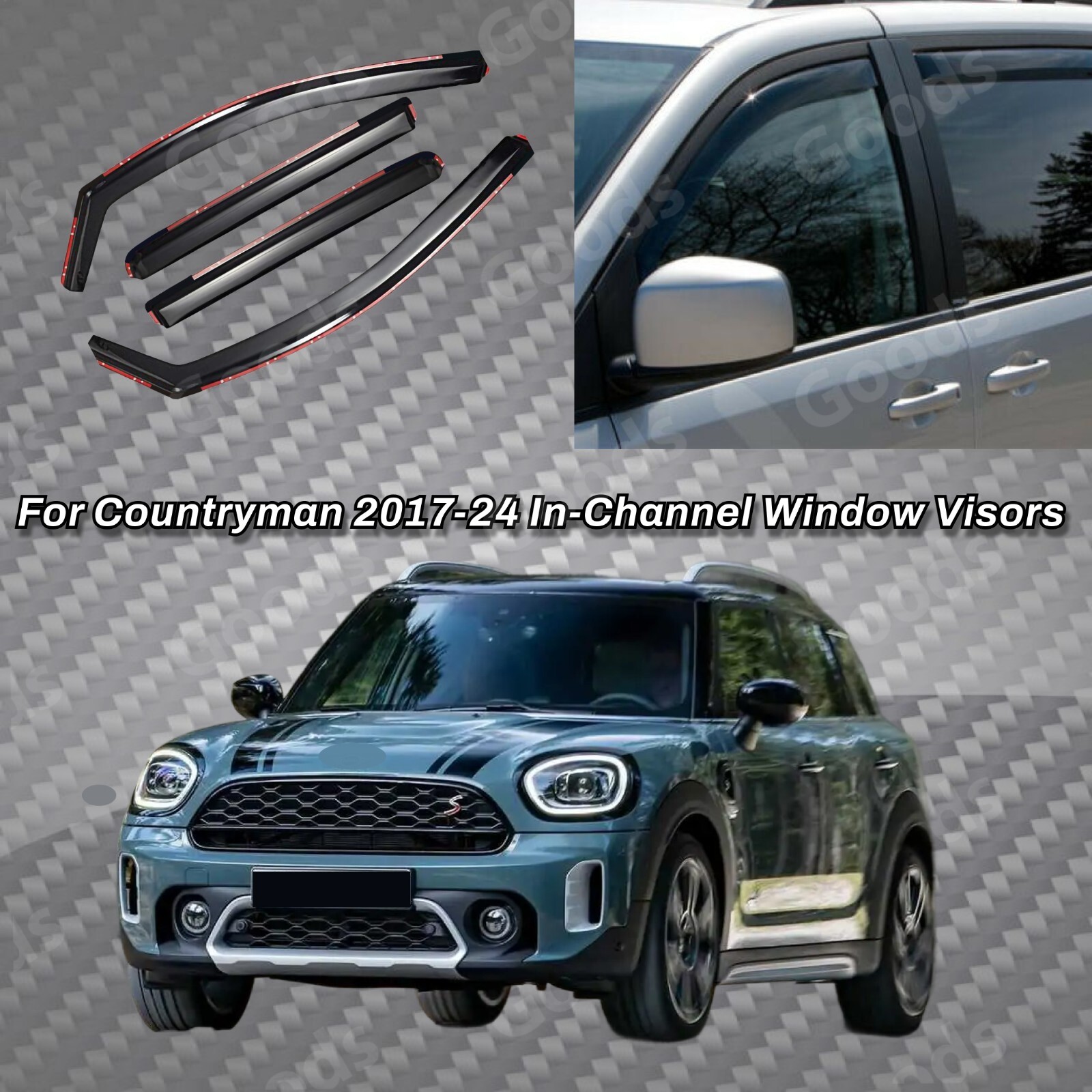 In-Channel Vent Window Rain Visors Wind Snow Guards Fits Mini Countryman 2017-24