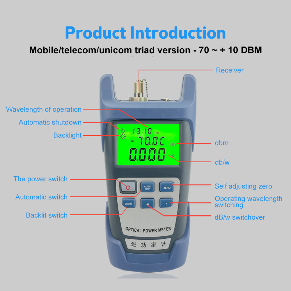Fiber Optic Tool Kit -70~+10dBm 10mw Optical Power Meter Visual Fault Locator