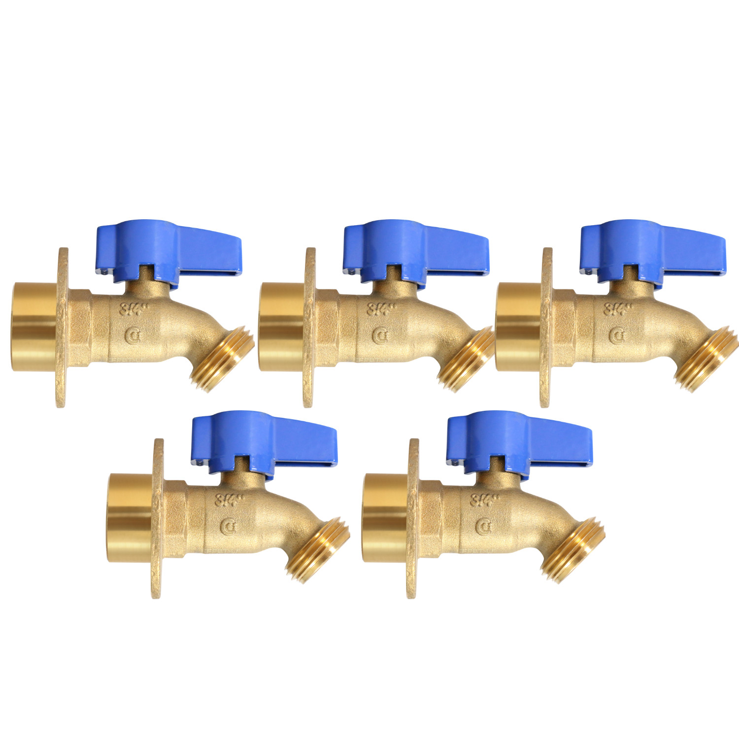 5 Pack XFITTING 3/4" FPT x 3/4" GHT 1/4 Turn Hose Bibbs with Flange