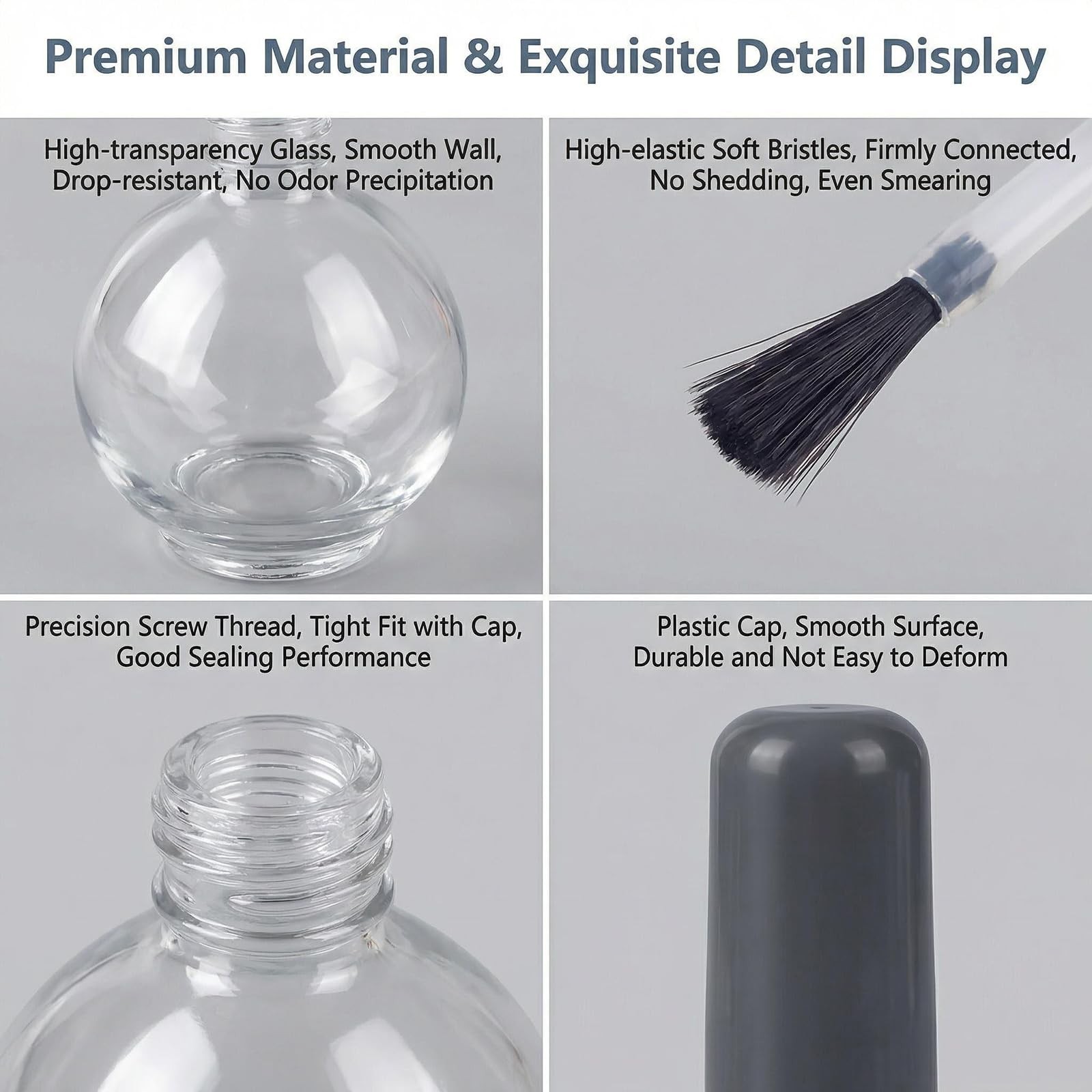2Pcs 75ml/2.5oz Empty Nail Polish Bottles with Brush Spherical Clear Refillab...