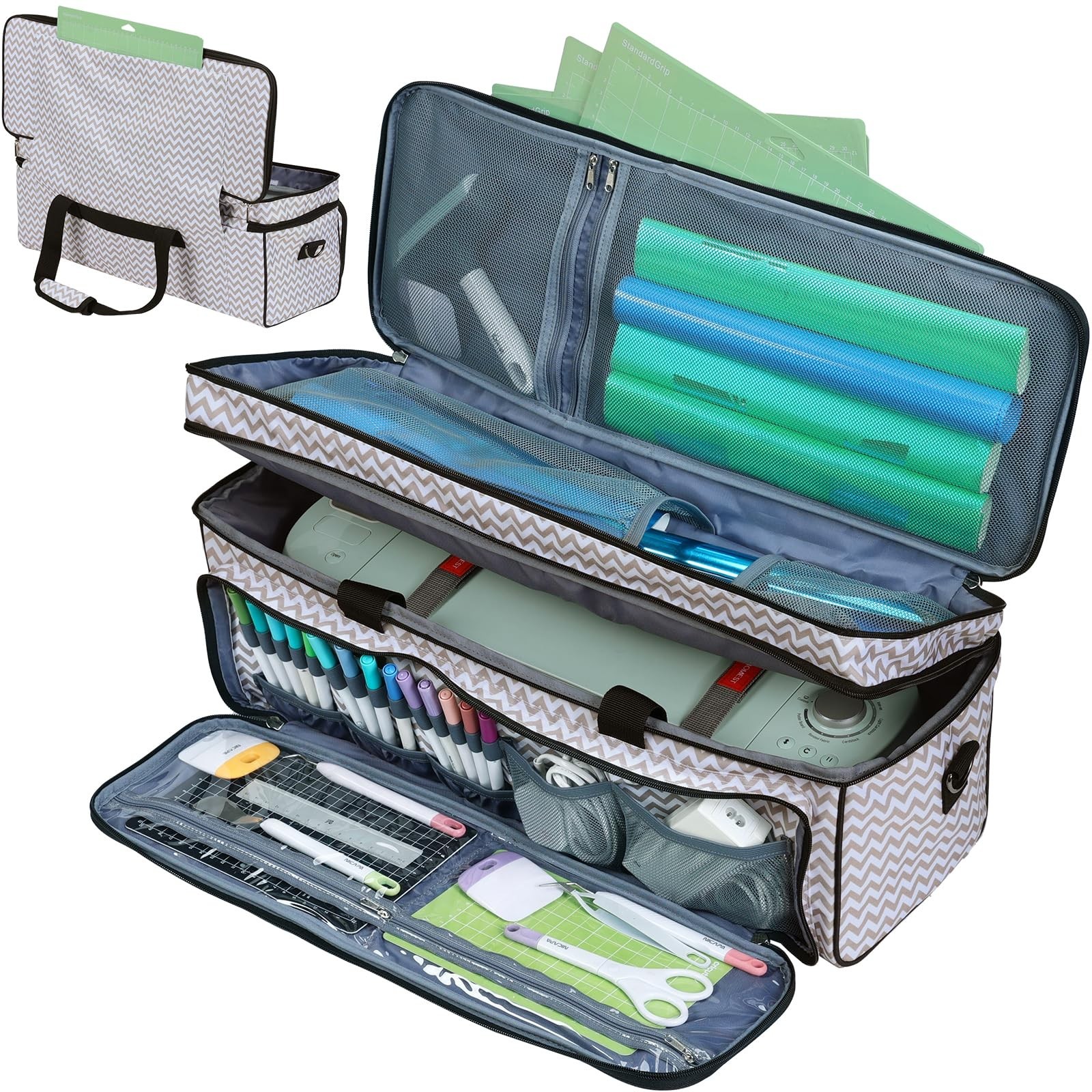 HOMEST Double Layer Carrying Case with Mat Pocket for Cricut and Tools | Comp...