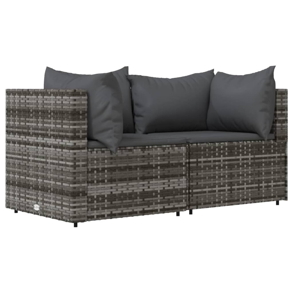 Patio Lounge Set Grey PE rattan, powder-coated steel, tempered glass