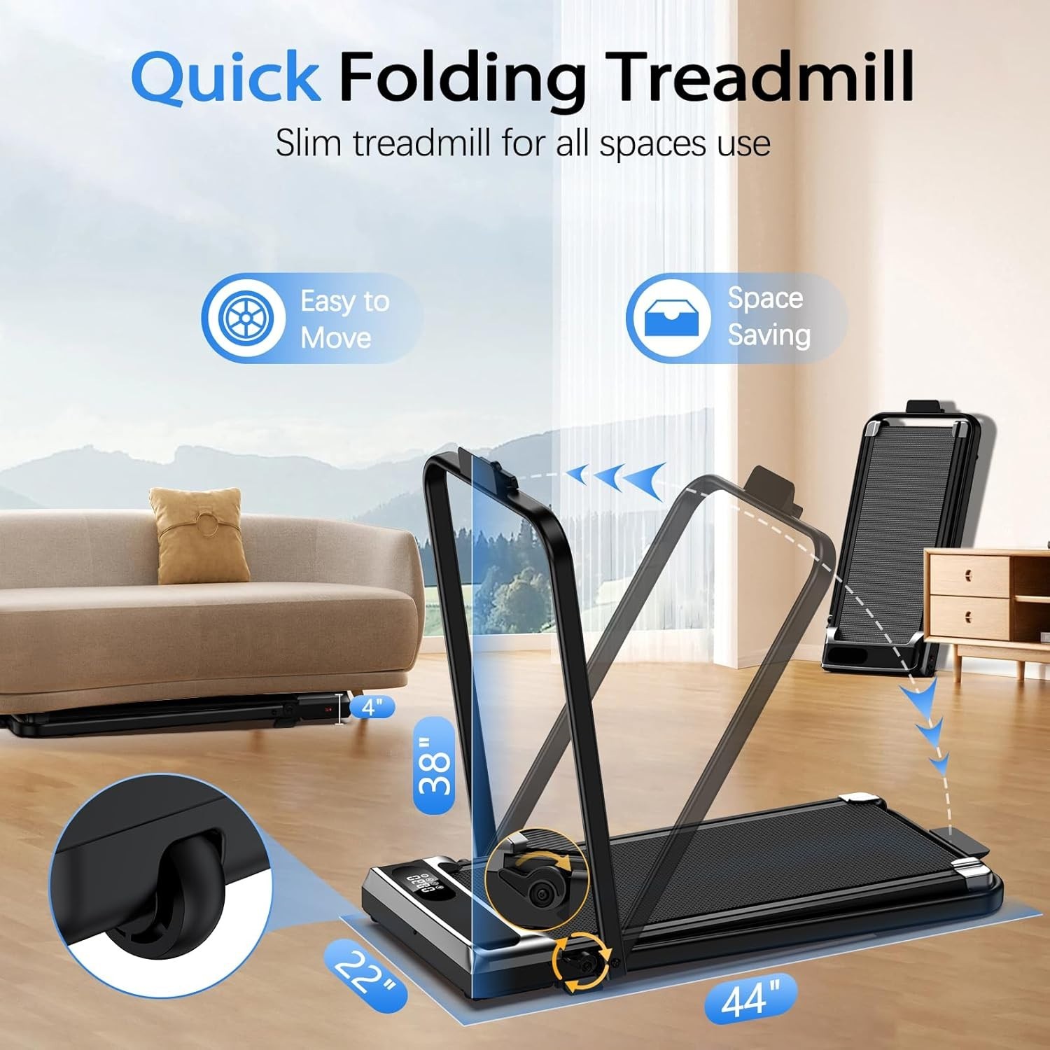 Space-Saving Foldable Treadmill with Shock Absorption, Ideal for Small Spaces