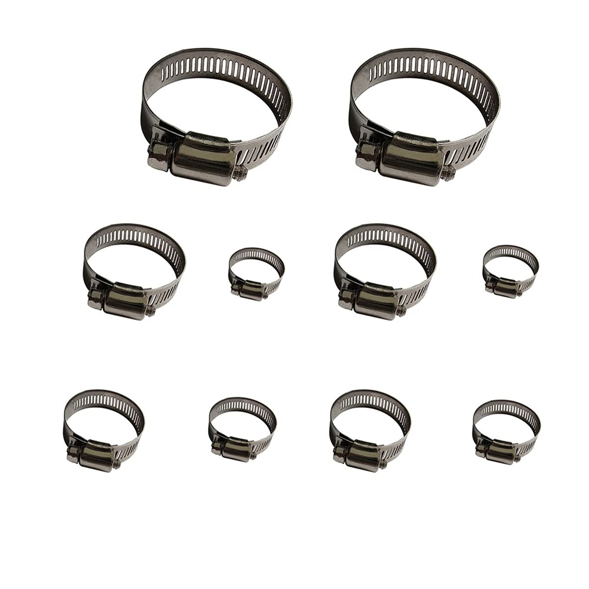 Abrazadera de manguera, paquete de 10, acero inoxidable 304, ajustable