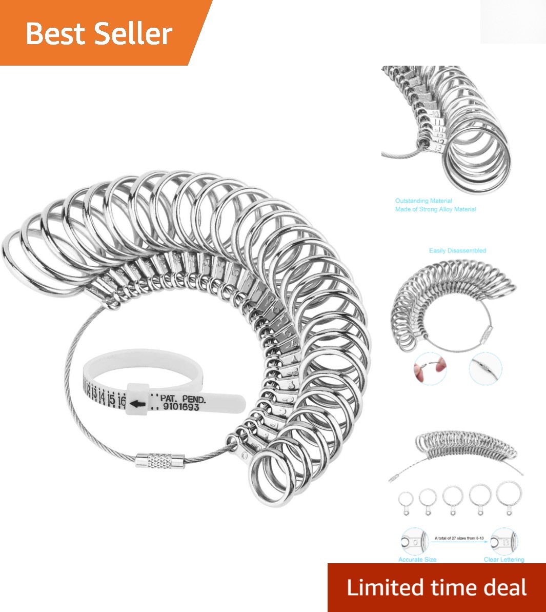 Comprehensive Ring Sizer with Plastic Finger Gauge - 27 Size Options Available