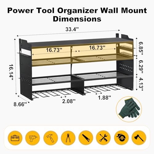 Large Power Tool Organizer Wall Mount, 8 Drill Holder Wall Mount Loads Black