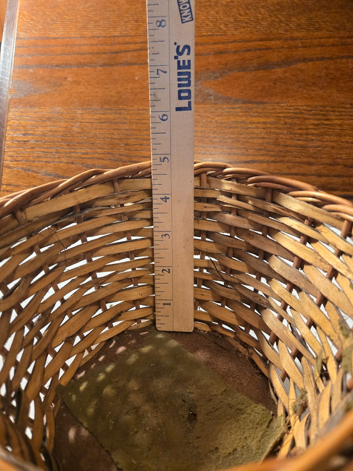 8 inch round woven wicker basket, 5 inch depth