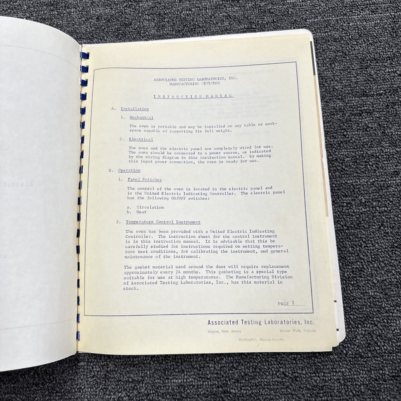 Associated Testing Models OHU-1, 2, 4, 8 Econ-O-Line Oven Instruction Manual