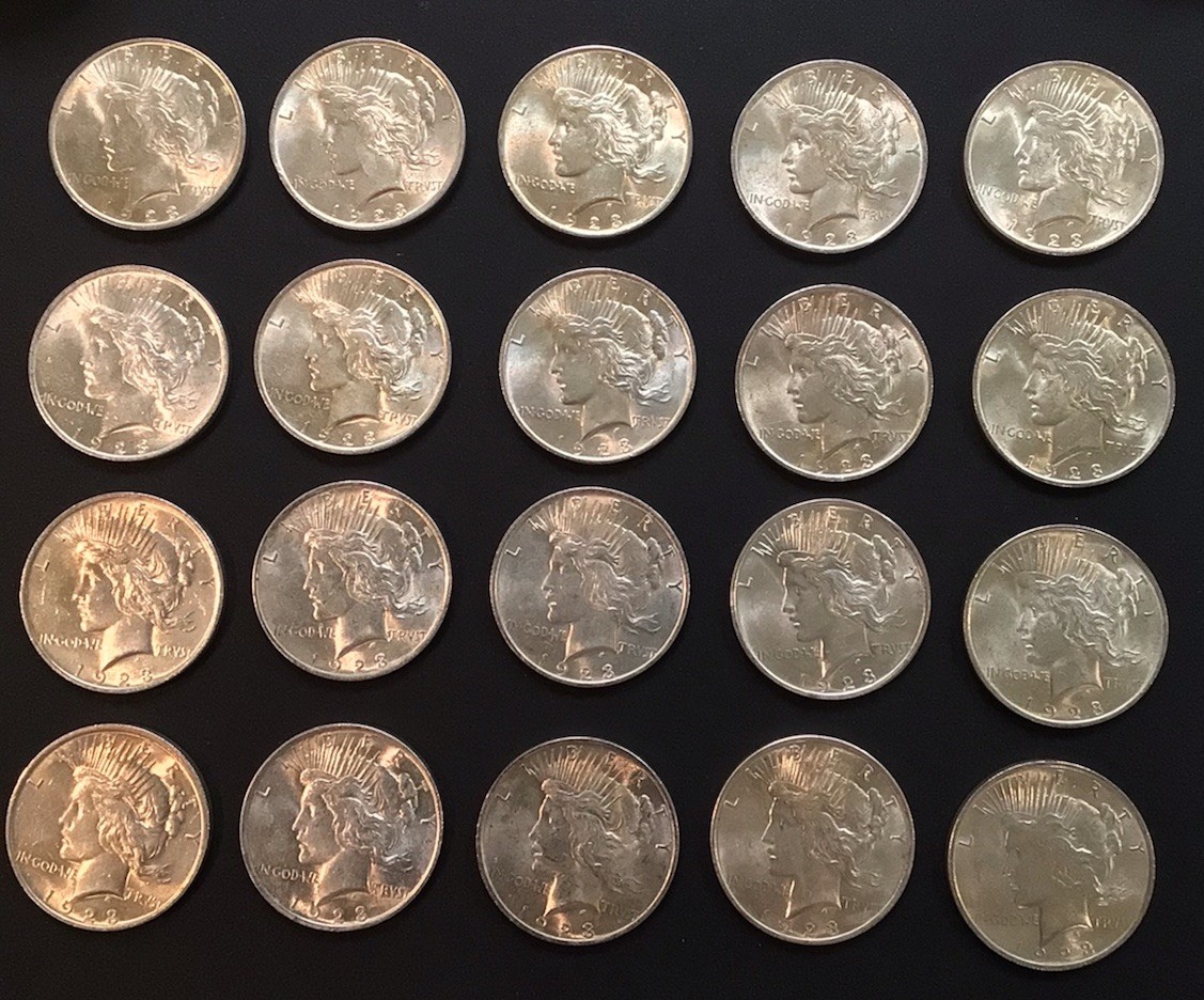 Lot of 20 BU/Gem 1923 Choice Silver Peace Dollars 1 Roll !