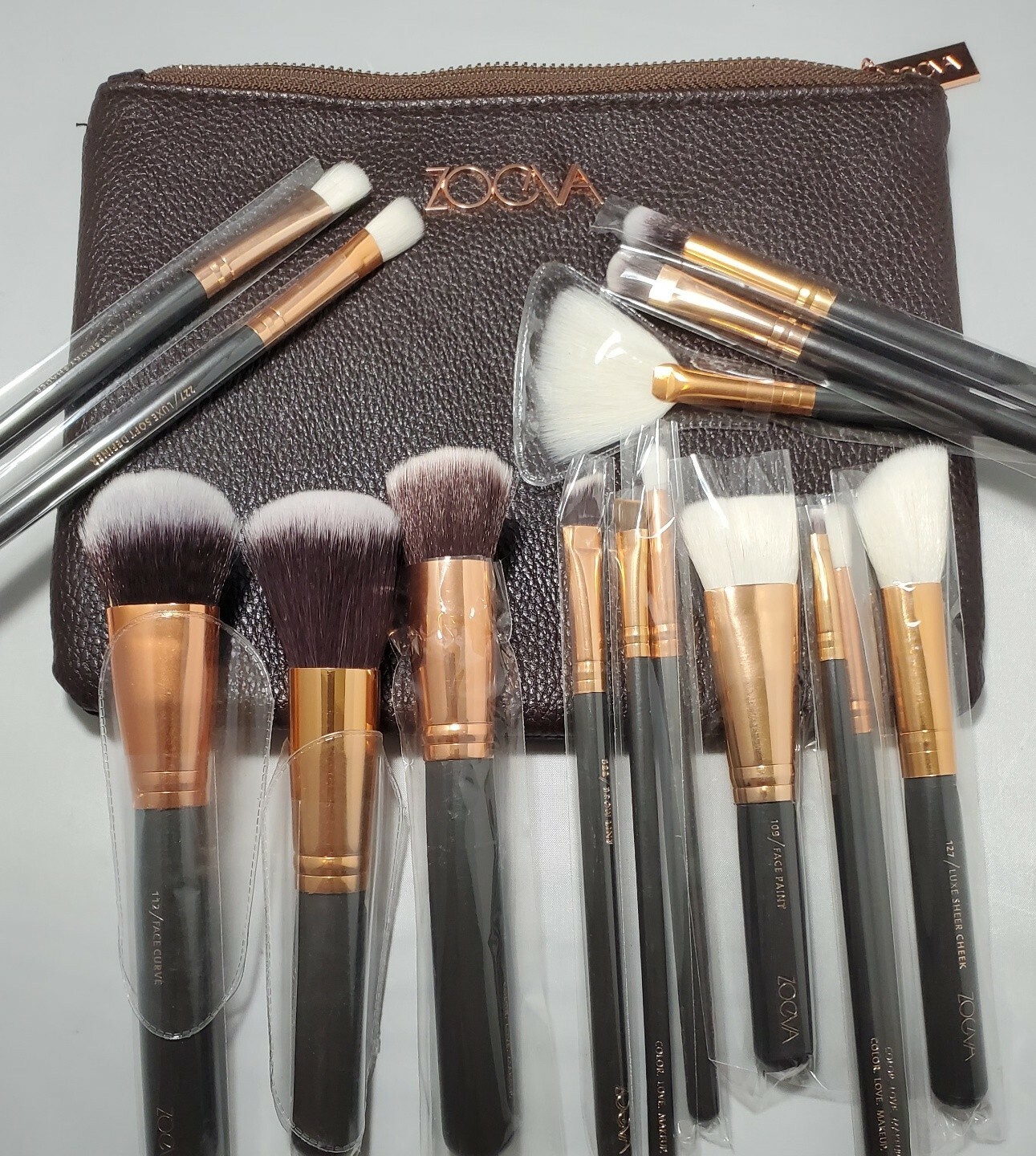 15pcs COSMETIC Makeup Brushes Set & POUCH DARK BROWN COLOR