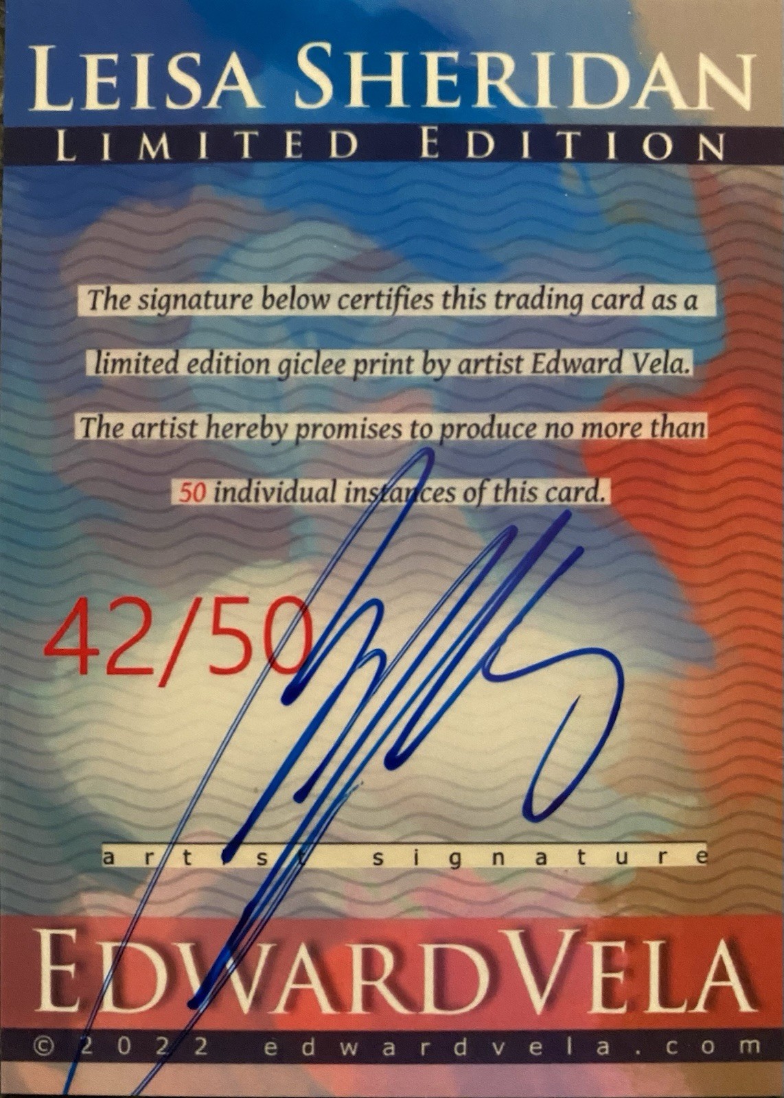 Leisa Sheridan Art Card Limited Numbered xx/50 Edward Vela Signed 2022.