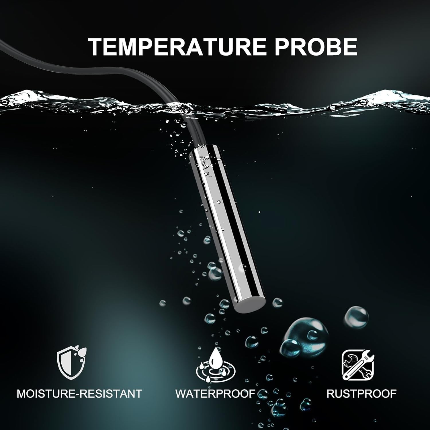 10K Temperature Sensor Probe 3pcs, 1 Meter Waterproof Temp Sensor Probe, Stai...