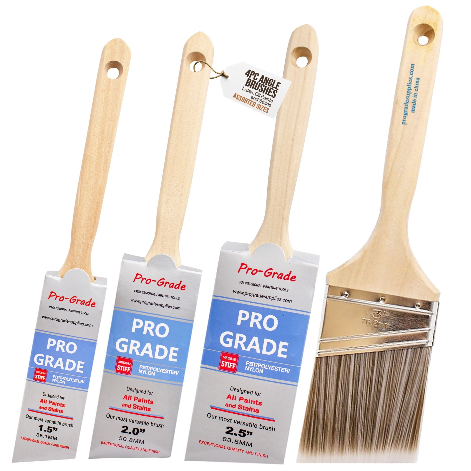 4PK Angle House Wall,Trim Paint Brush Set Home Exterior or Interior Brushes