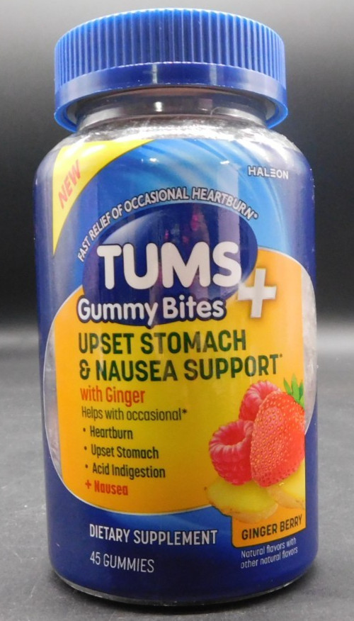 45ct Tums Gummy Bites Upset Stomach & Nausea Ginger Berry EXP 6/26+ New & Sealed