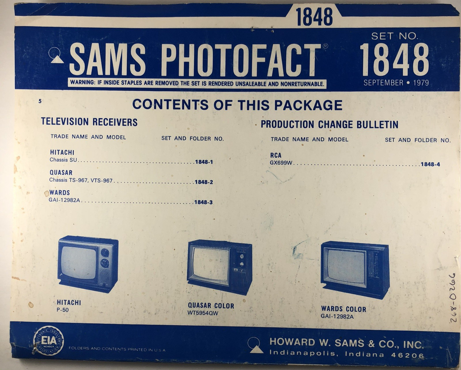 SAMS PHOTOFACT FOLDER SET NO. 1848, 1979, SCHEMATICS & SERVICE MANUALS