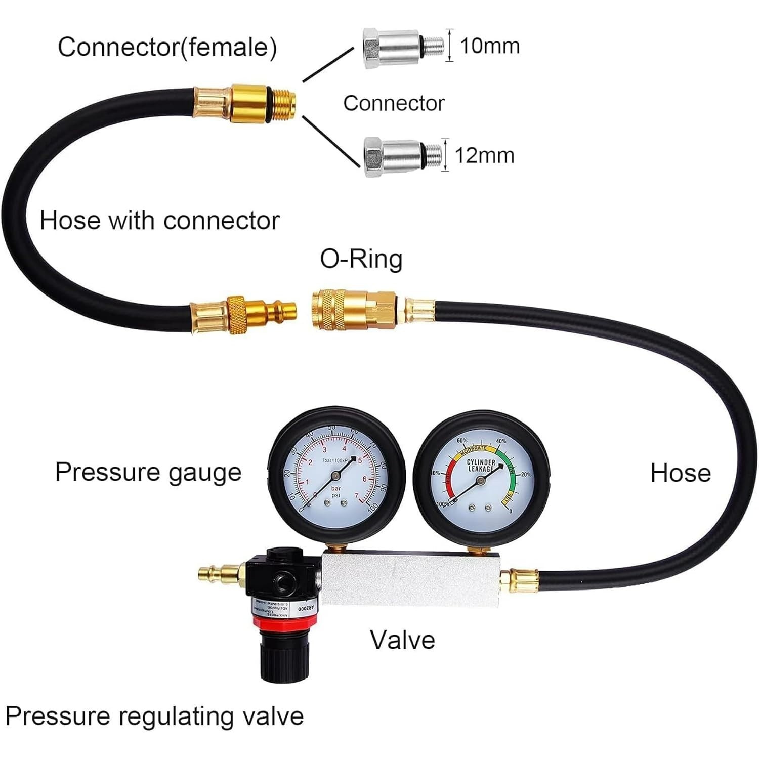 Cylinder Leak Down Tester Tool Kit, Gasoline Engine Compression Leak Down Tester