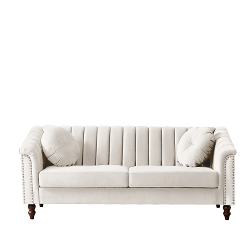 Upholstered 3 Seater Sofa Couch Oversized Loveseat w/ 2 Pillows for Living Room