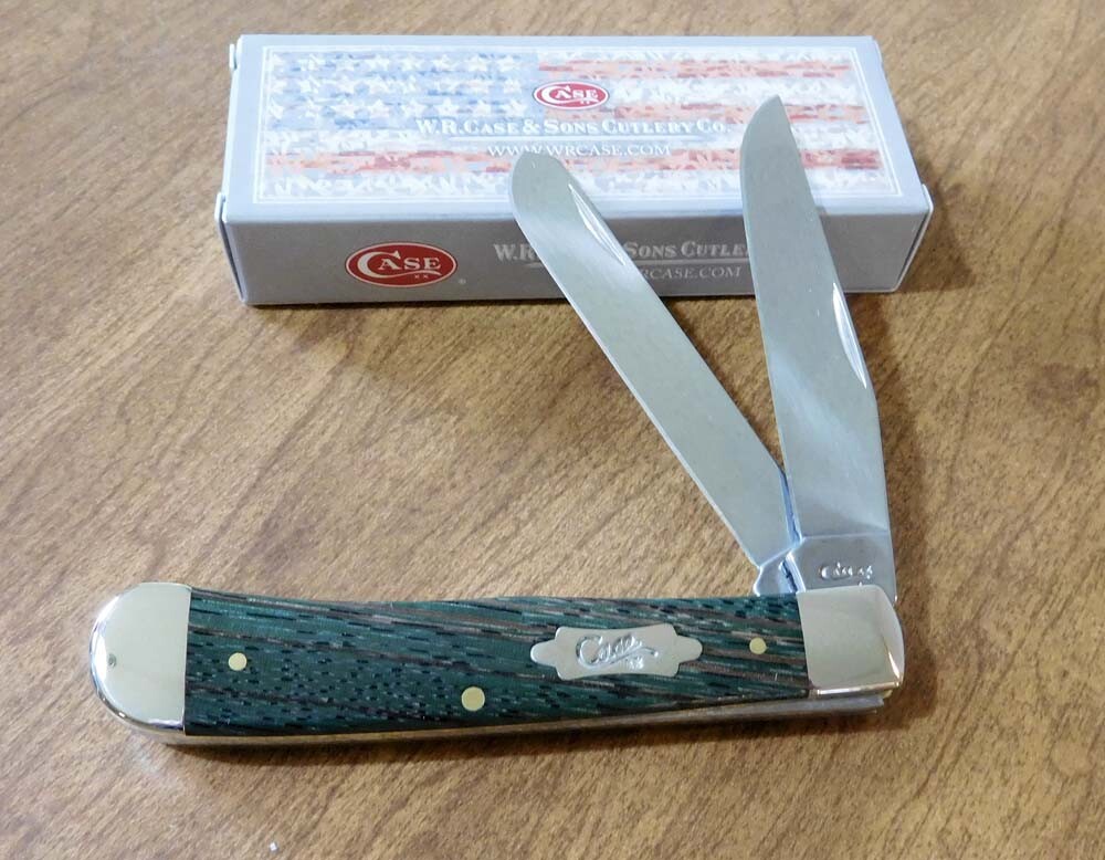 CASE XX New 70521 Green Zebra Wood Handle 2 Blade Trapper Knife/Knives