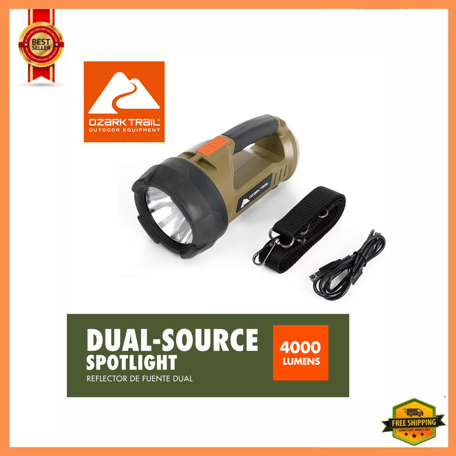 Ozark Trail 4000LM Rechargeable Dual LED Spotlight 5000mAh Power Bank