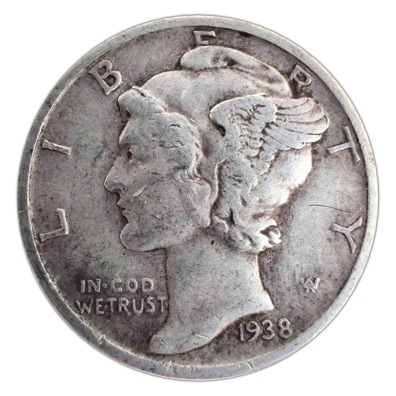 1938-S Mercury Dime VF Very Fine 90% Silver
