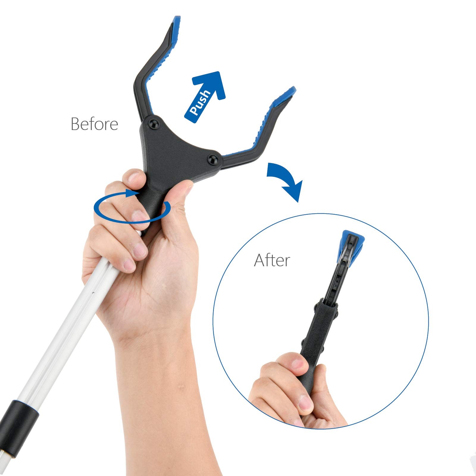 Foldable 32" Reacher Grabber Tool, Rotating Jaw, Trash Picker, Long Arm Extender