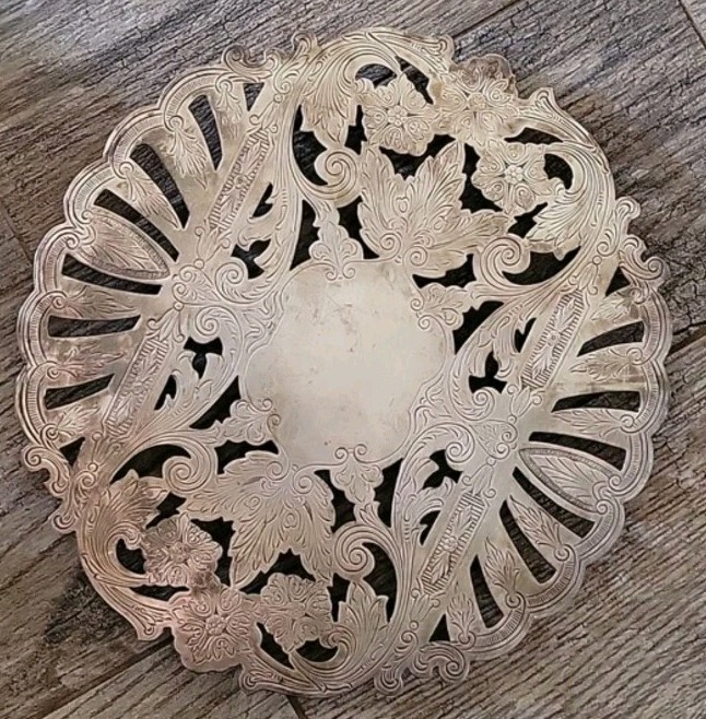 VTG 50's Wallace Silver Art Nouveau Pierced Metal Trivet Hot Plate #7323