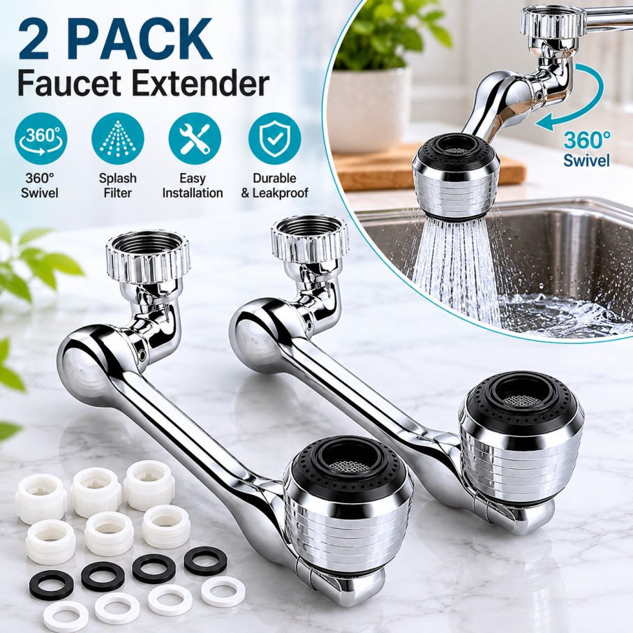 2P Universal 1080° Swivel Extension Faucet Aerator Rotate Robotic Arm Extend-=-