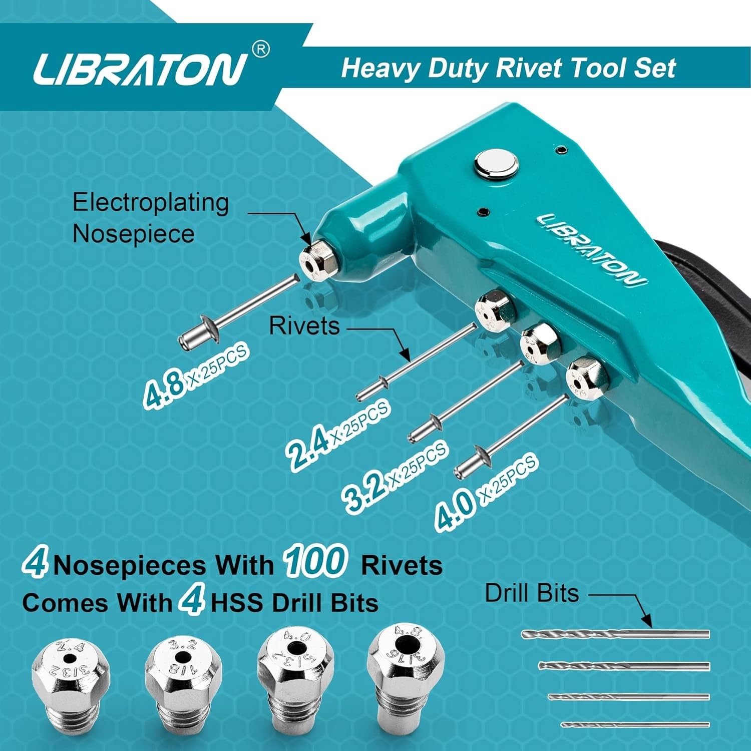 Compact Rivet Gun with Interchangeable Heads