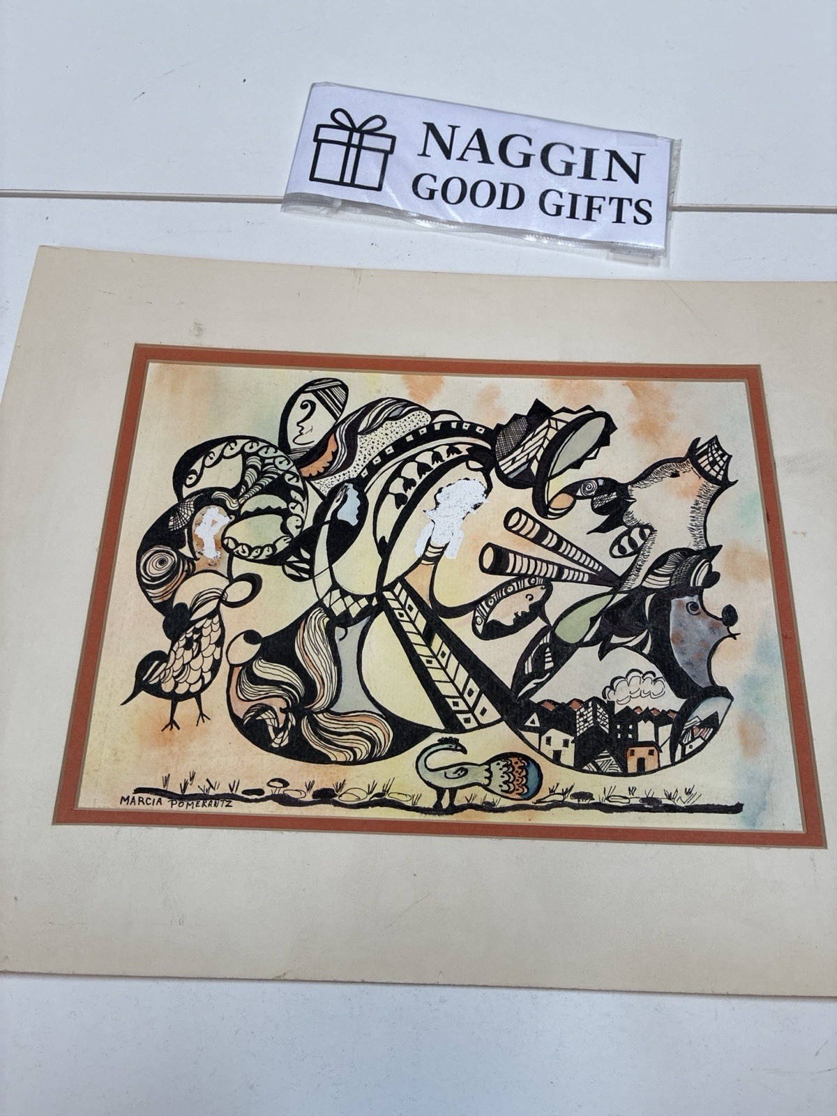 Marcia Pomerantz “The Ladies” Signed Mixed Media Art Poodle & Figure Motifs