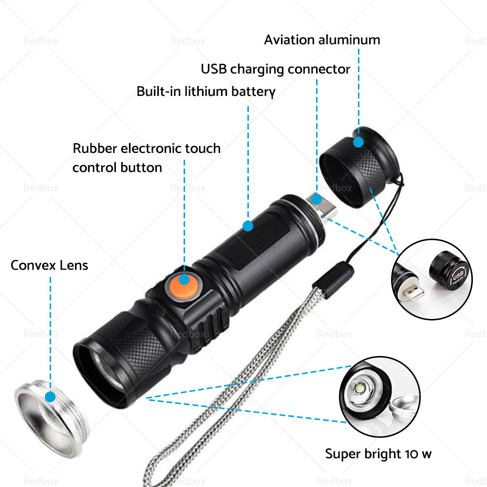 Rechargeable LED Flashlight Waterproof Torch Rainproof