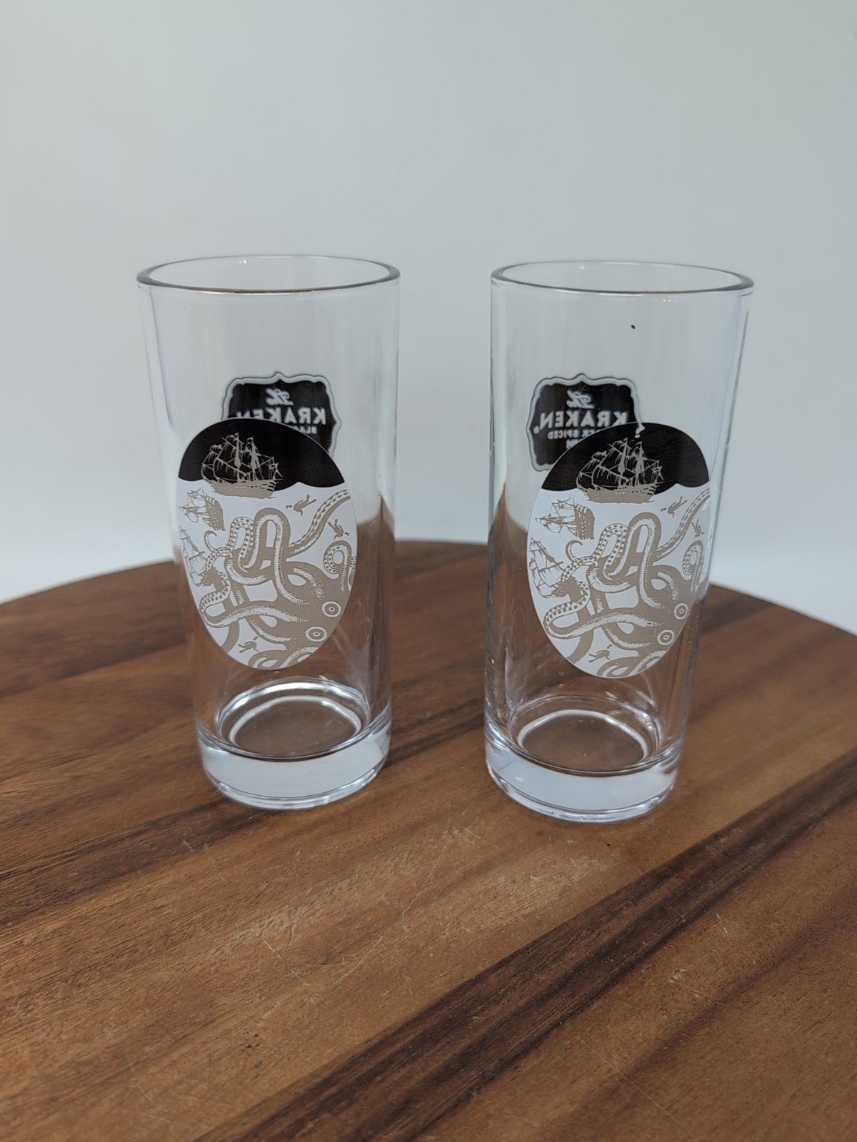 The Kraken Black Spiced Rum 6" High Ball Bar Glasses Set of 2 10oz Cup