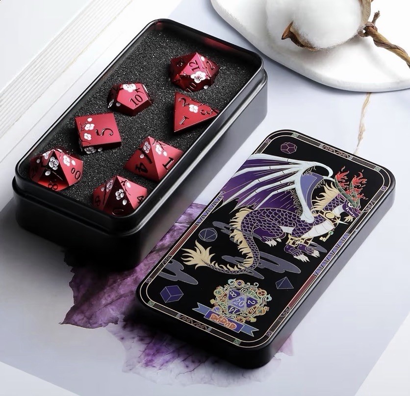 Matt Red DNDND Metal Dice 7 PCS Heavy Metallic D&D Dice Set Dungeons & Dragons