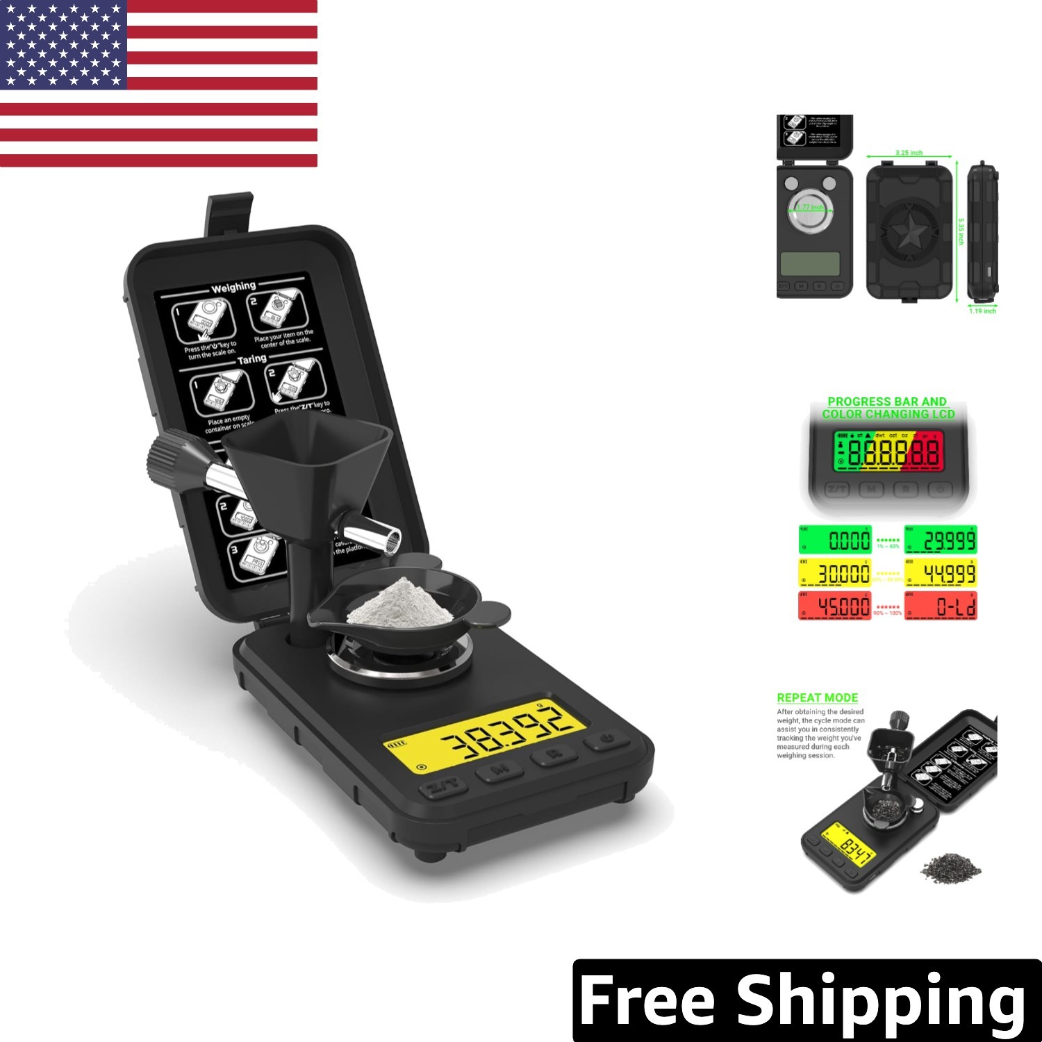 Precision Reloading Scale 50g/0.001g with Powder Trickler & Color LCD Display