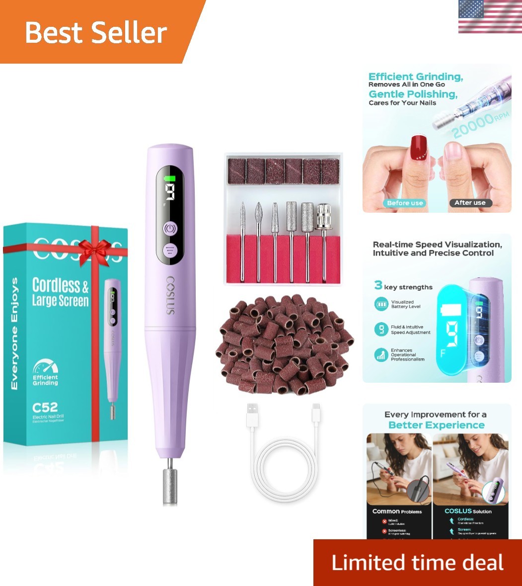 Electric Cordless Nail Drill: Professional Nail File kit with LED Screen for ...