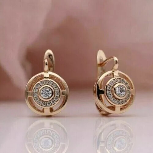 Art Deco Style  Round Lab Created Diamond Wedding 14Ct Rose Gold Finish Earrings