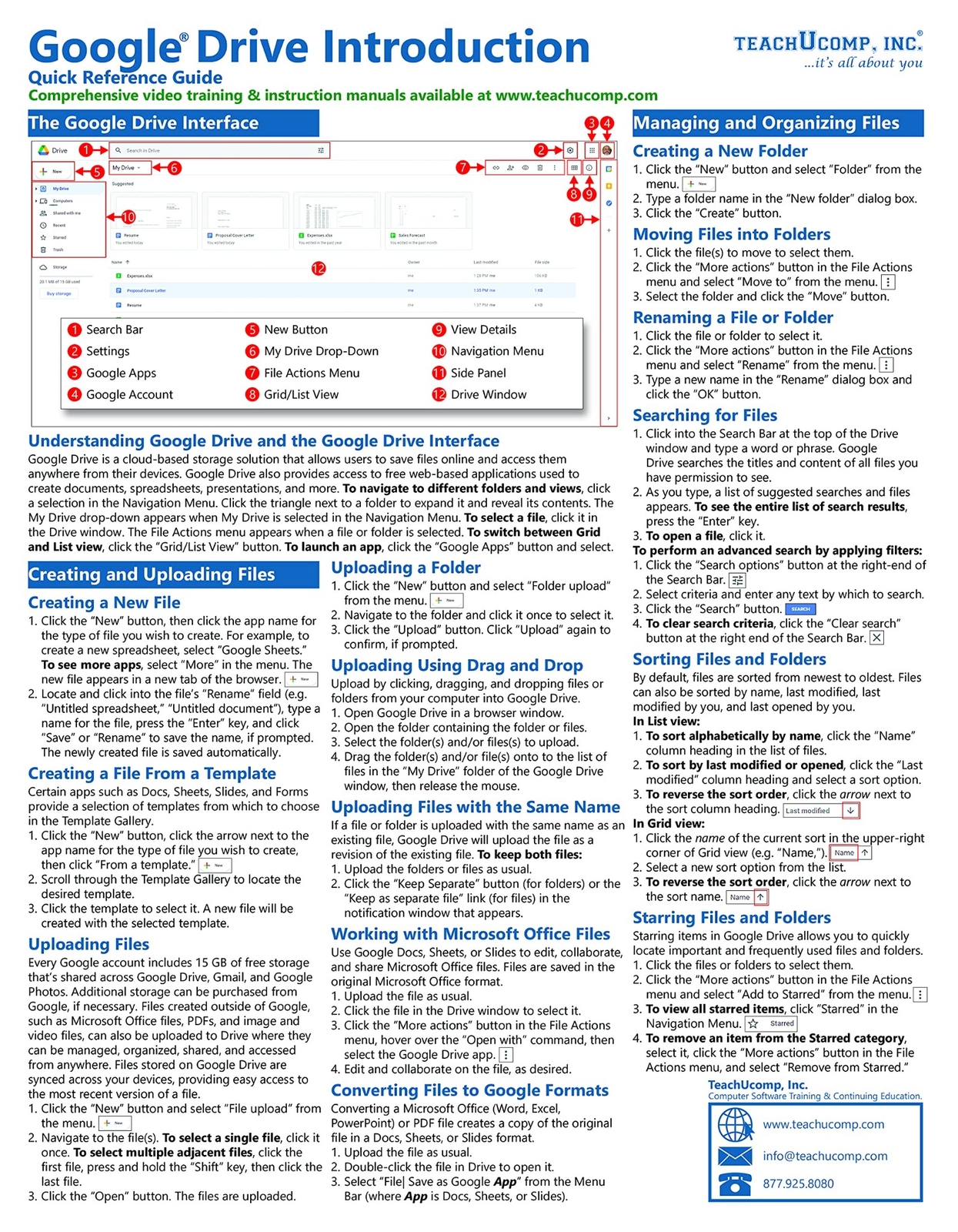 Google Drive Training Guide Quick Reference Card 2 Page Cheat Sheet Instructions