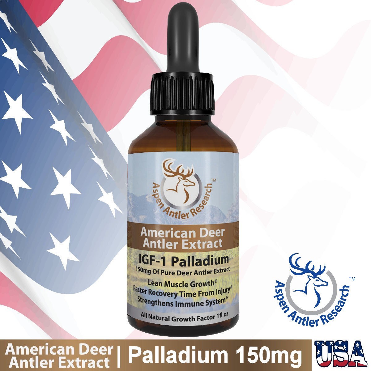 Deer Antler Velvet Extract IGF-1 Palladium 150mg 100% American Antler Velvet!