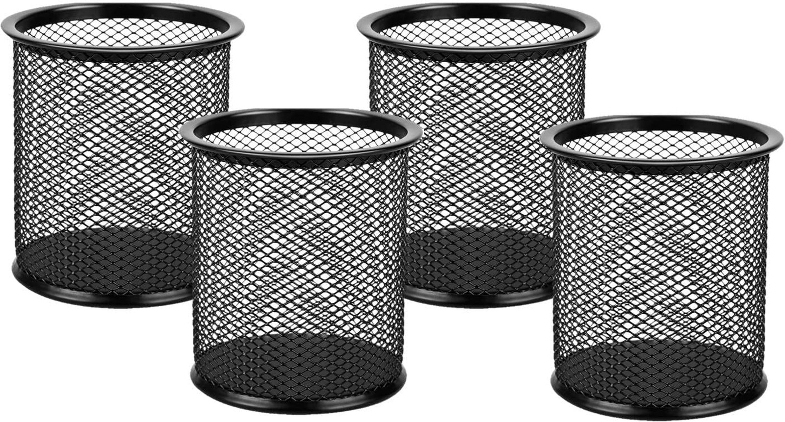 ZAHEPA 4 Pack Mesh Pencil Holder Pen Cup for Desk Round Black Pen Holder, Des...