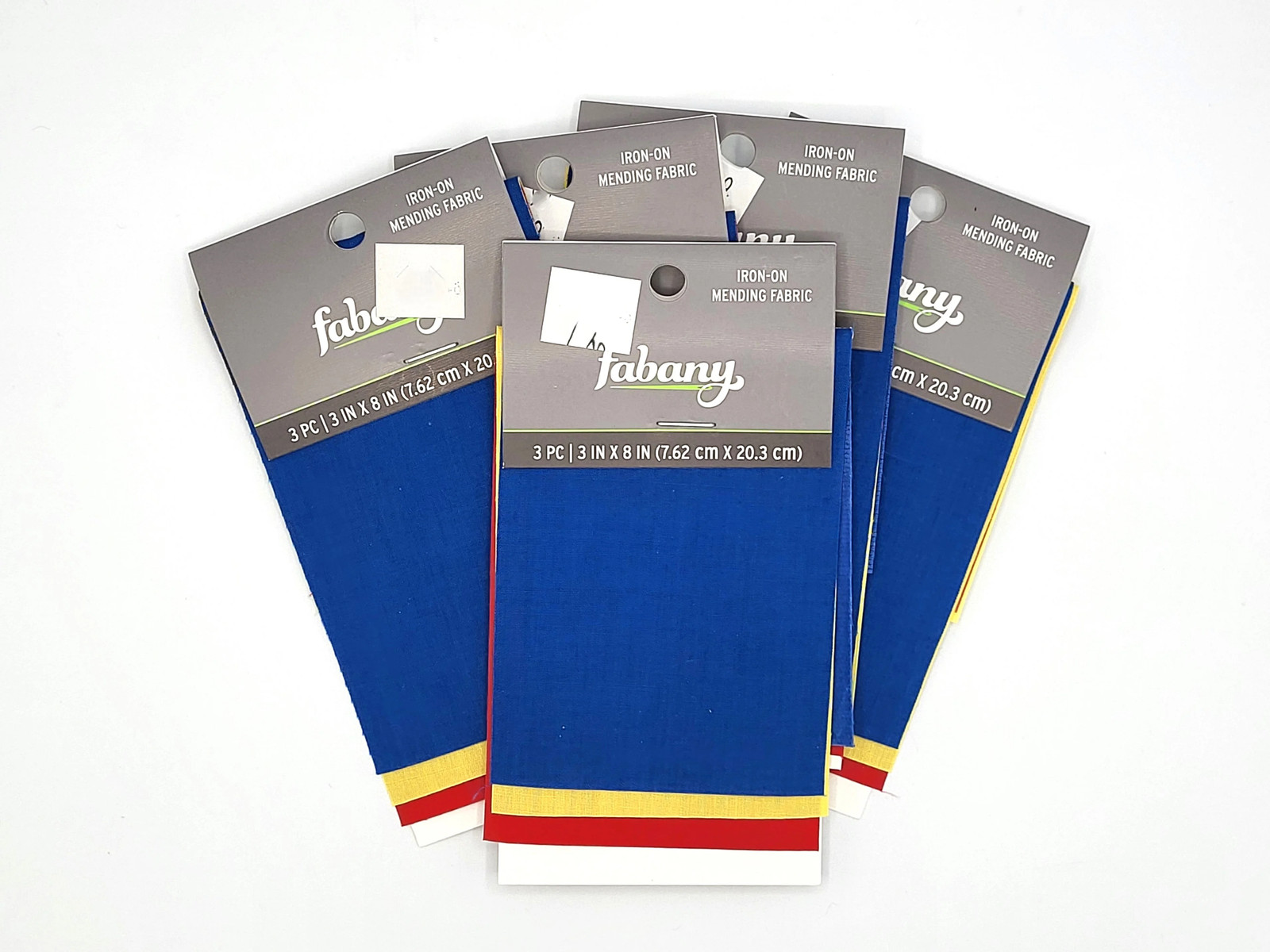 Set of 5, Iron-On Mending Fabric, 3pc 3"x8" Primary colors - Fabany