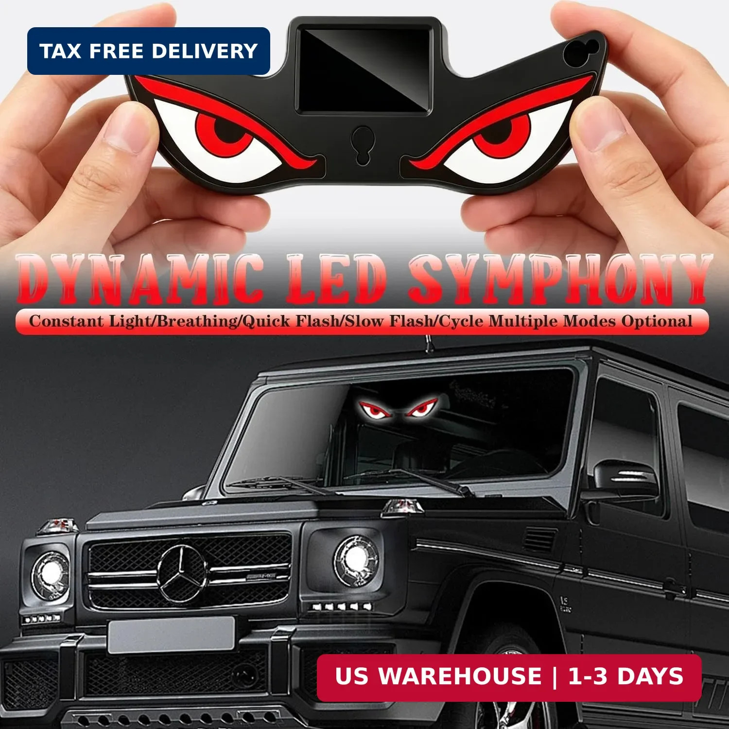 Solar Demon Eye LED Car Wireless Window Light, Devil Eye Light for Windshield Su