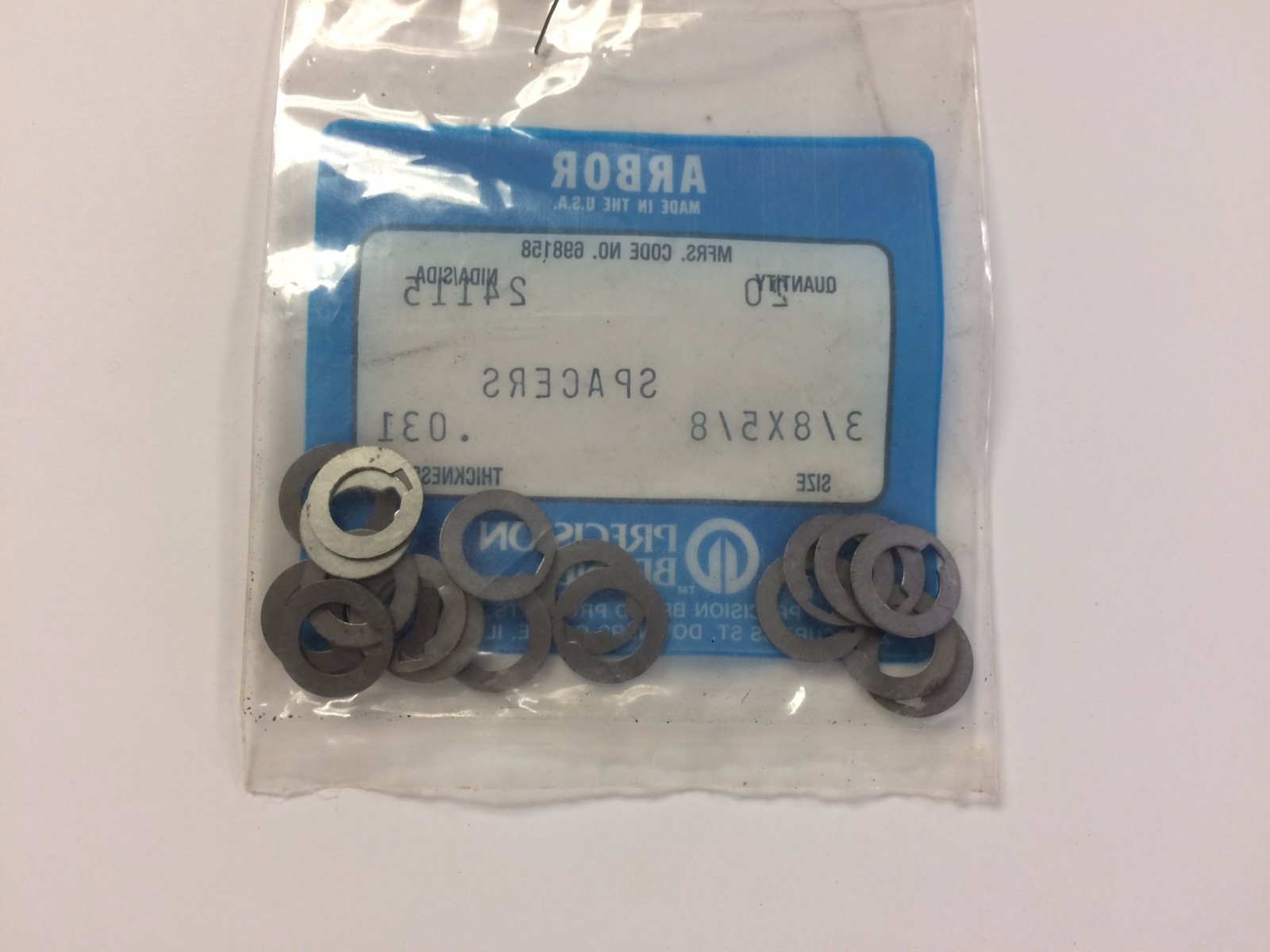 Precision Brand 24115  3/8" id X5/8" od  .031" Thick Spacers, Bag Of 20 New