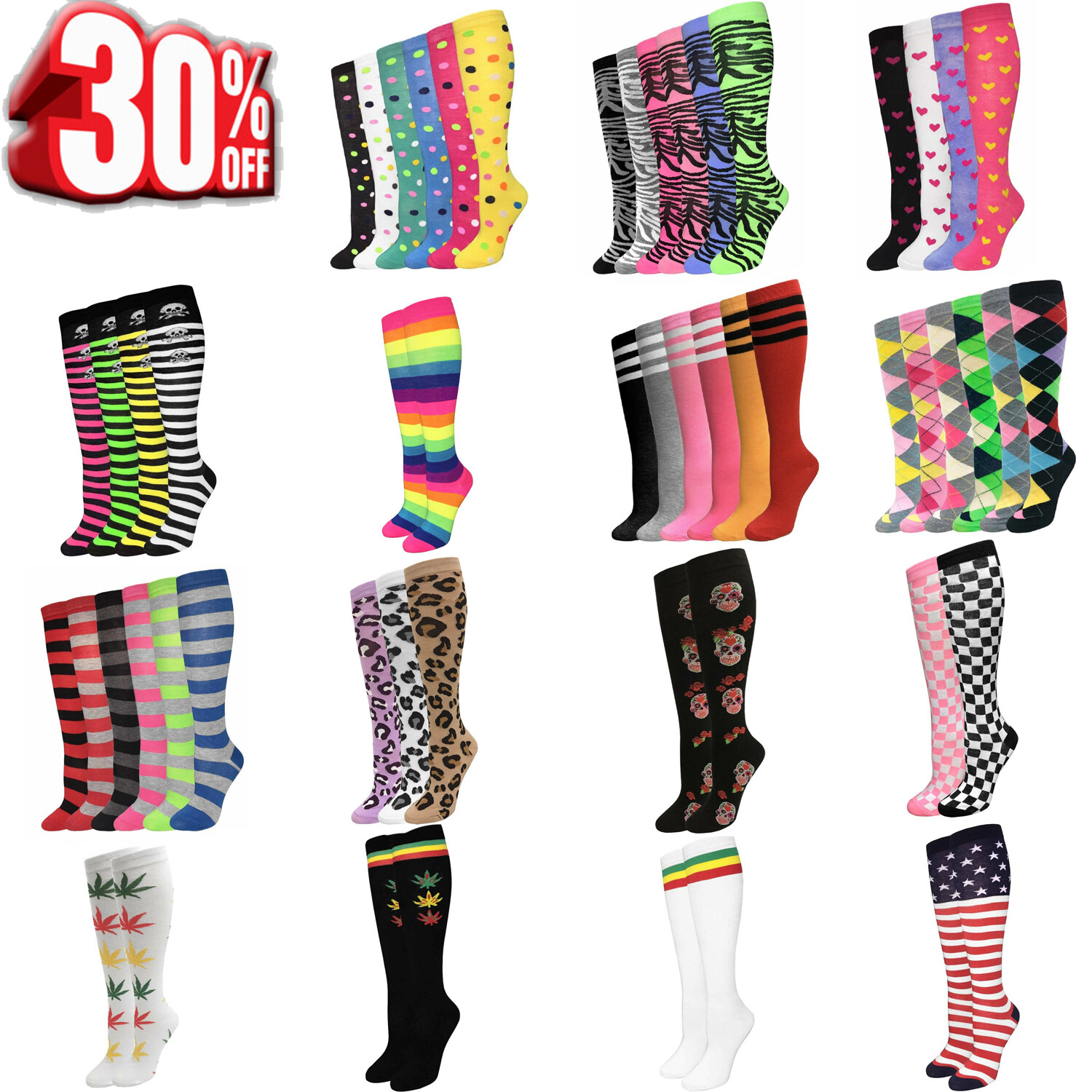 Women Fashion Tube Colorful Patterned Knee High Socks Warm Stocking Leg Warmer