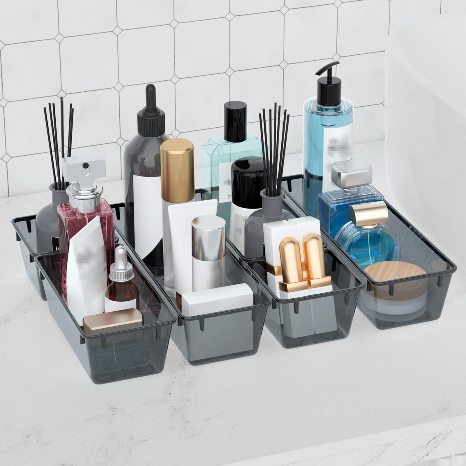 WOWBOX 6~Pack Clear Acrylic Drawer Organizer Trays, Black