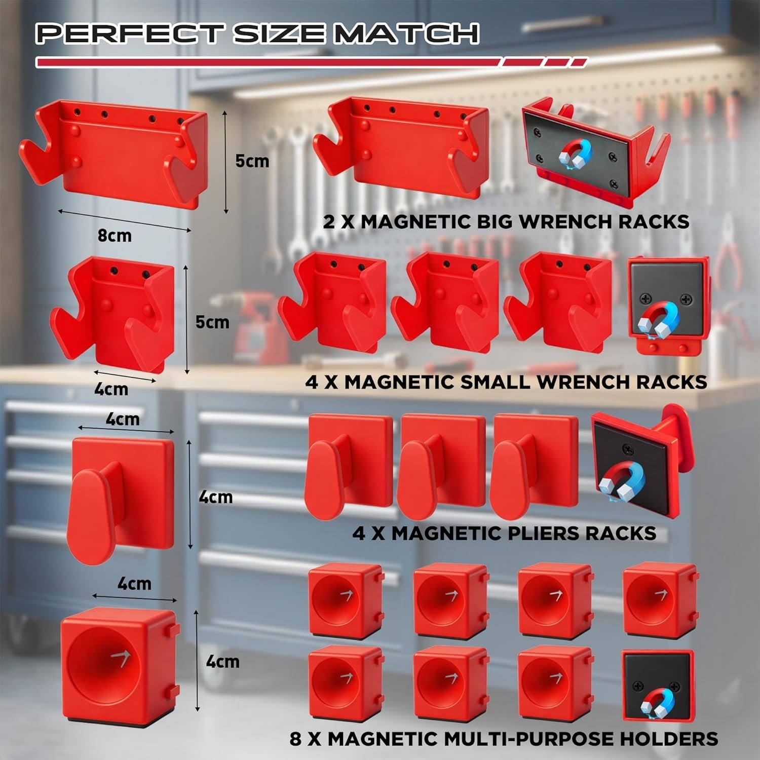 18PCS Magnetic Tool Organizer Set, Includes 8 Screwdriver Holders, 2 Large Wr...